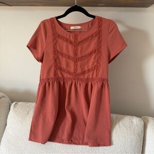 Antoinette Rust Top with Lace Detail